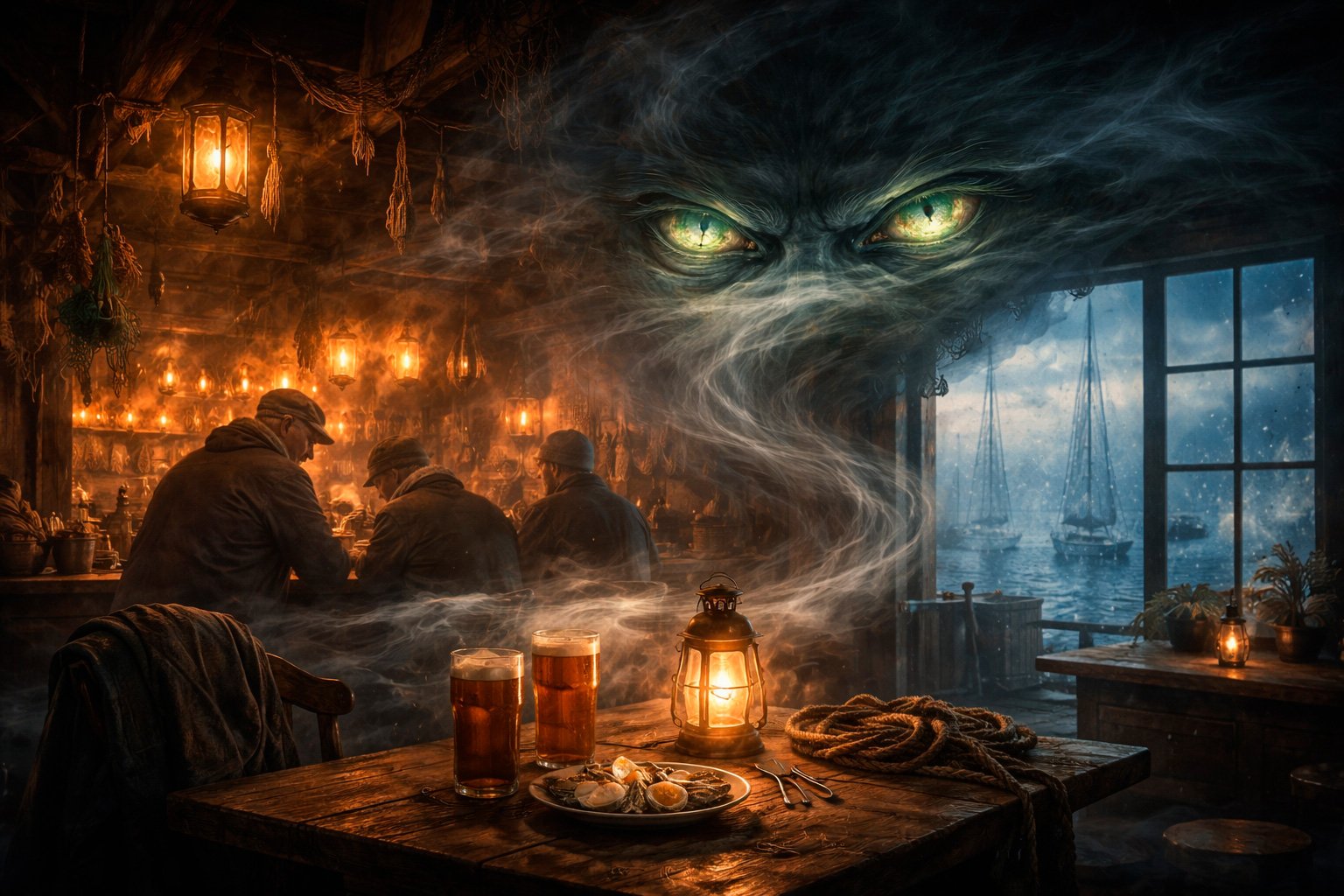 bucca spirit presence inside pub cornwall atmosphere fire light coastal folklore