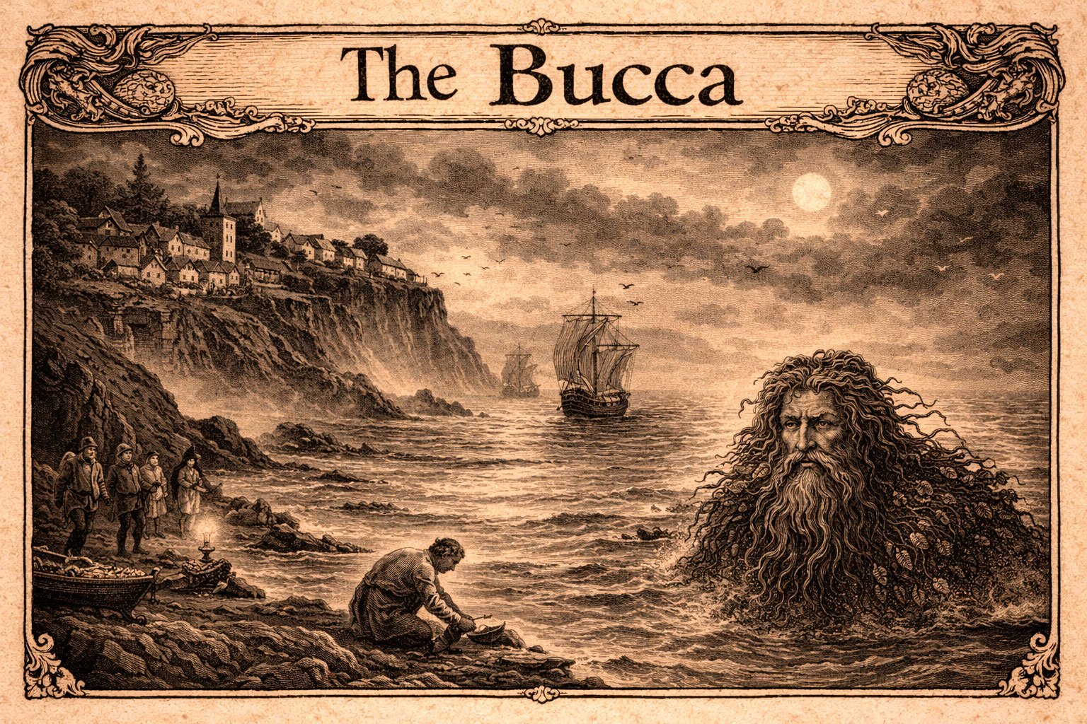 early depiction of the bucca cornish folklore sea spirit historical illustration 17th century